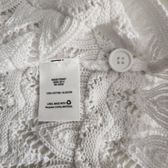 Basic Editions Cardigan Womens 1X White One Button Knit Short Sleeve Crochet - Picture 9 of 12